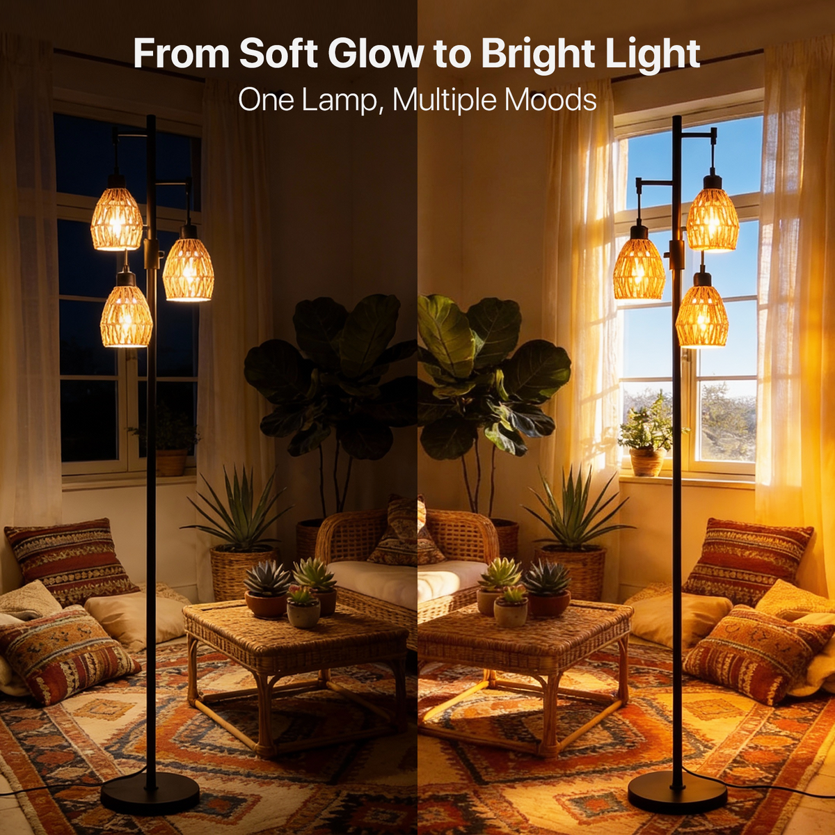 Boho Rattan Shade Floor Lamp