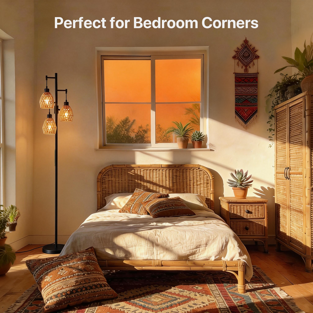 Boho Rattan Shade Floor Lamp