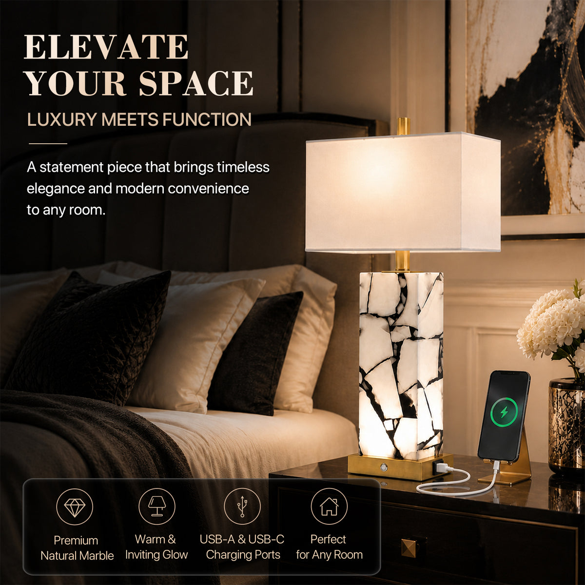 The Calista Natural Marble Table Lamp