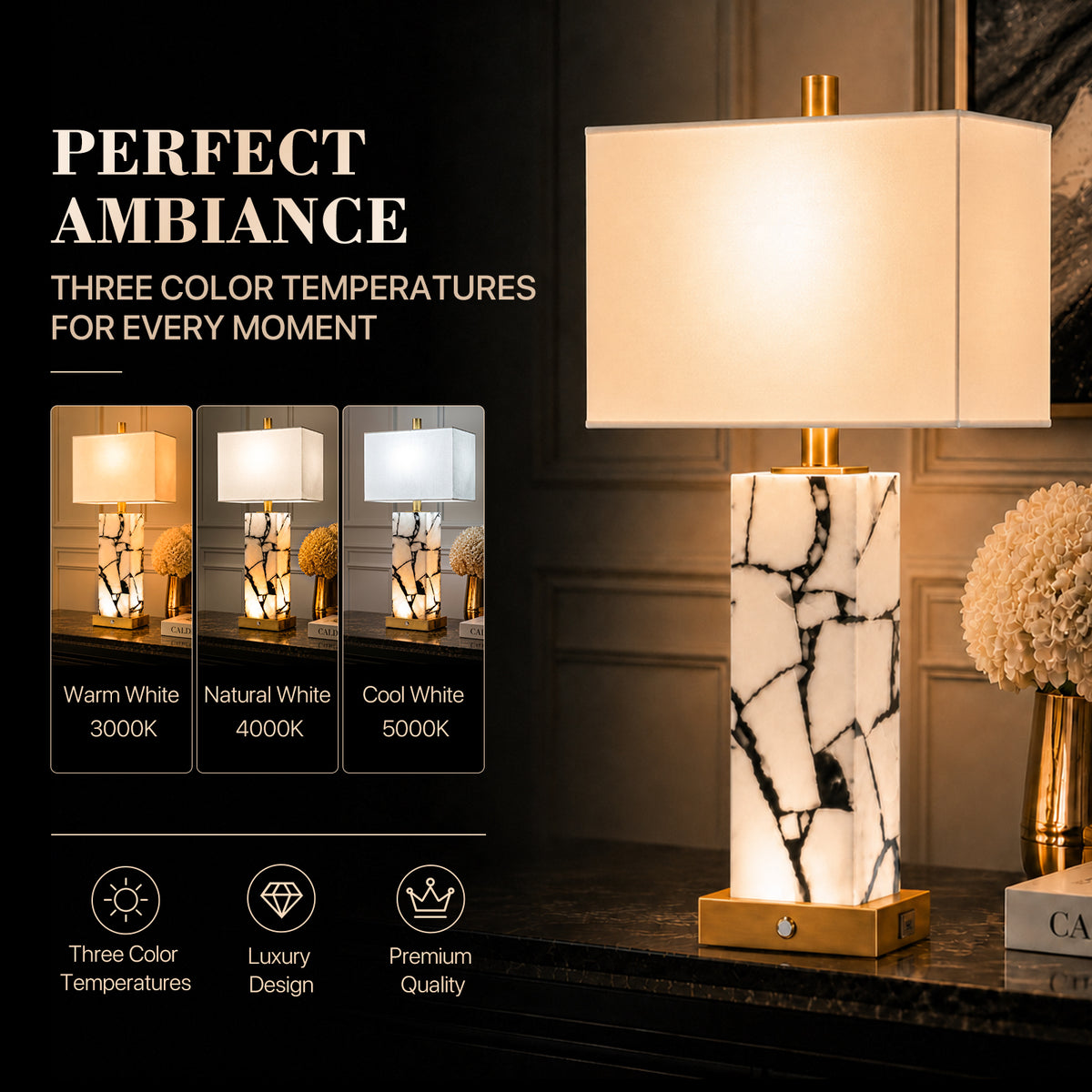 The Calista Natural Marble Table Lamp