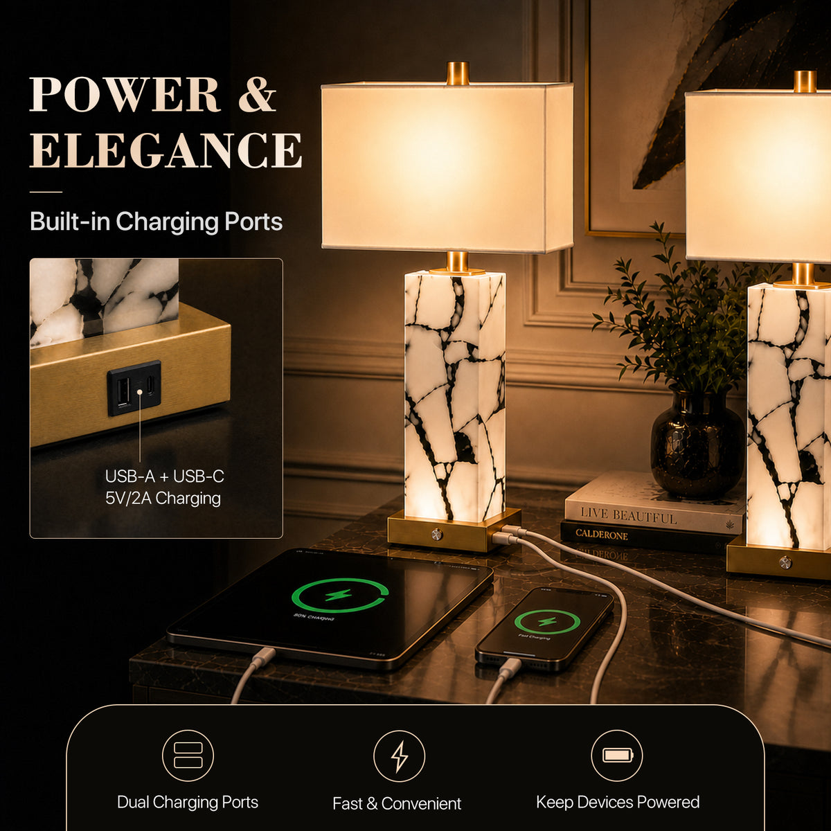 The Calista Natural Marble Table Lamp