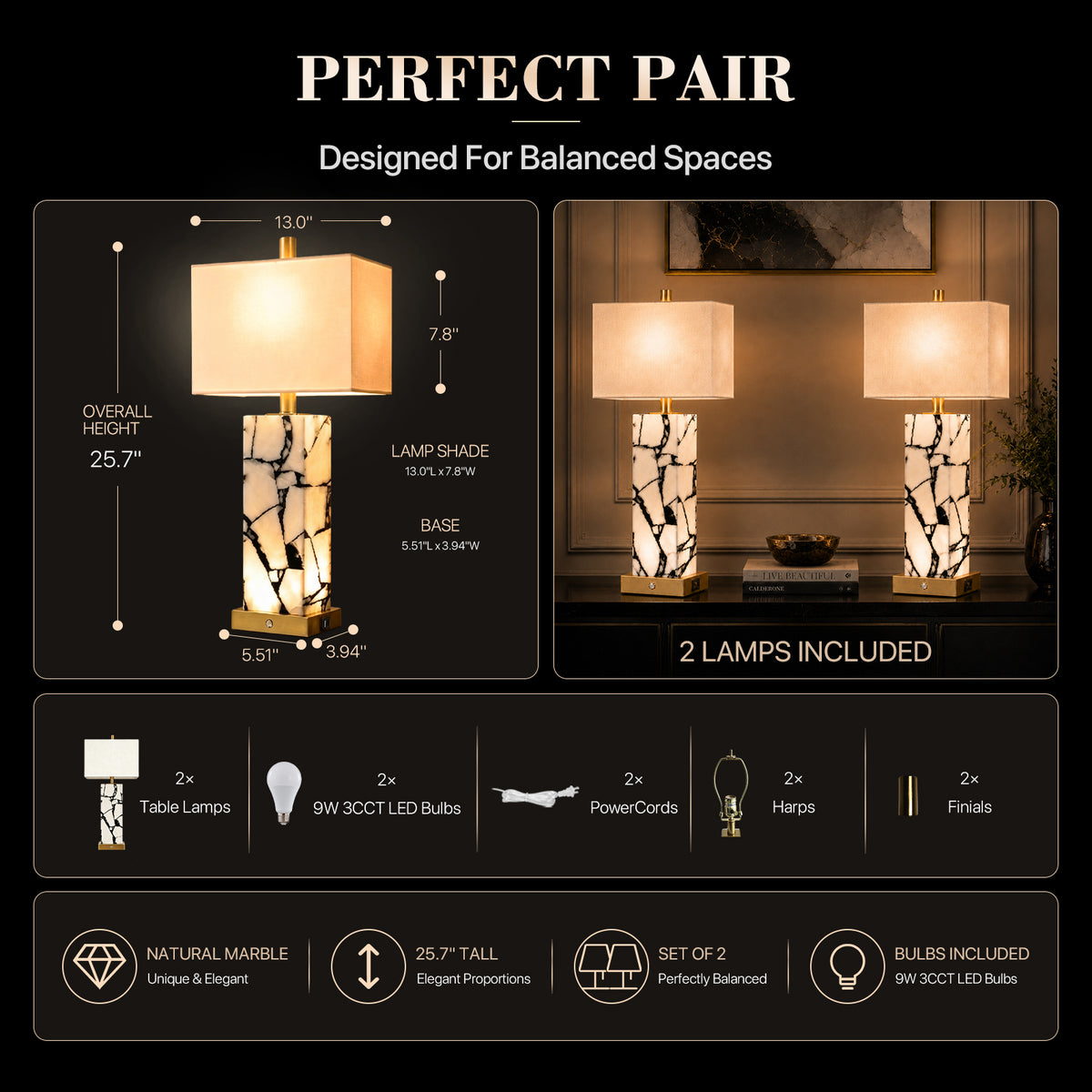 The Calista Natural Marble Table Lamp
