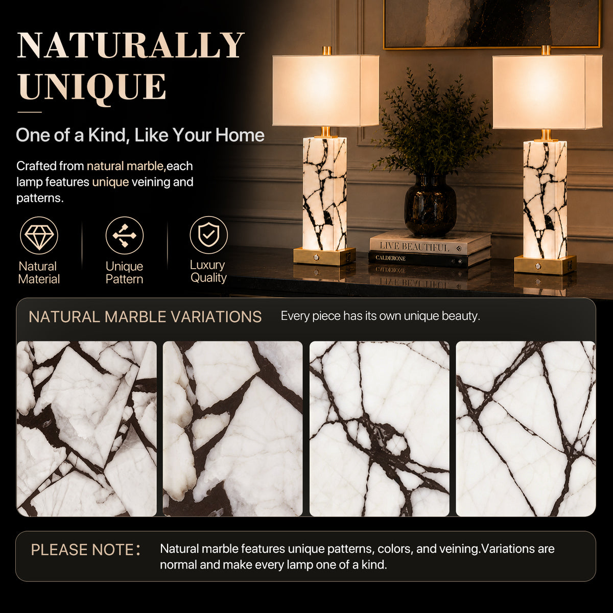 The Calista Natural Marble Table Lamp