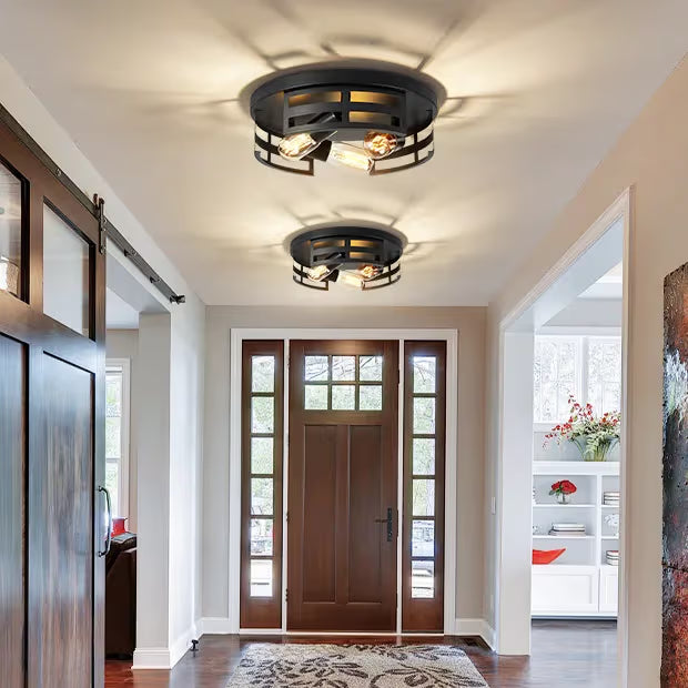The Astoria Caged Steel Flush Mount Light (Set of 2)