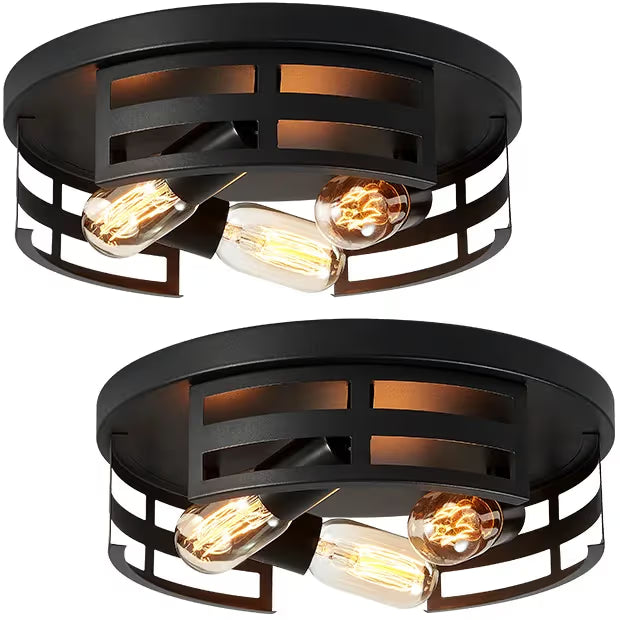 The Astoria Caged Steel Flush Mount Light (Set of 2)
