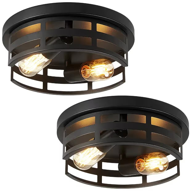 The Astoria Caged Steel Flush Mount Light (Set of 2)