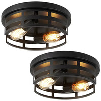 The Astoria Caged Steel Flush Mount Light (Set of 2)