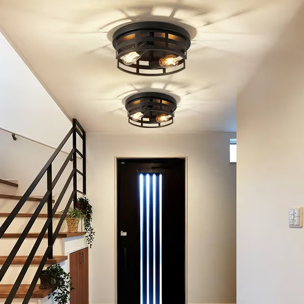 The Astoria Caged Steel Flush Mount Light (Set of 2)